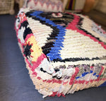 POUF MAROCAIN, POUF BERBÈRE, BOUCHEROUITE, BÉNI OUARAIN, POUF TISSU RECYCLÉ, POUF ORIENTAL