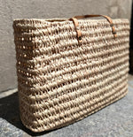 PANIER EN OSIER ET ANSES, PANIER MAROCAIN, PANIER À ANSES EN CUIR LONGUES, PANIER ARTISANAL, PANIER DE PLAGE, PANIÈRE, ARTISANAT MAROCAIN, 