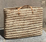 PANIER EN OSIER ET ANSES, PANIER MAROCAIN, PANIER À ANSES EN CUIR LONGUES, PANIER ARTISANAL, PANIER DE PLAGE, PANIÈRE, ARTISANAT MAROCAIN, PANIER PIC NIC